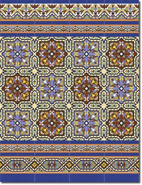 Zócalo de azulejos sevillanos pintados a mano por Cerámica Campos. Modelo 182-7