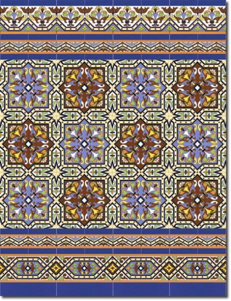 Zócalo de azulejos sevillanos pintados a mano por Cerámica Campos. Modelo 182-7