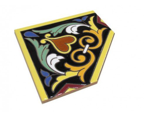 Esquina para cenefa de cerámica pintada a mano en cuerda seca por Cerámica Campos. 15x15 cm. CNEG42