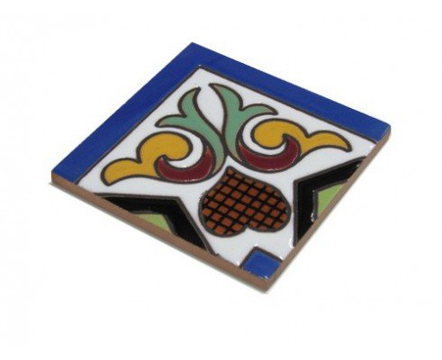 Esquina para cenefa de cerámica pintada a mano en cuerda seca por Cerámica Campos. 7,5x7,5 cm. CNE41