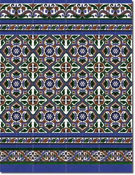 Zócalo de azulejos sevillanos pintados a mano por Cerámica Campos. Modelo 110 Zócalo de azulejos sevillanos pintados a mano por Cerámica Campos. Modelo 110