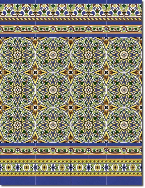 Zócalo de azulejos sevillanos pintados a mano por Cerámica Campos. Modelo 124