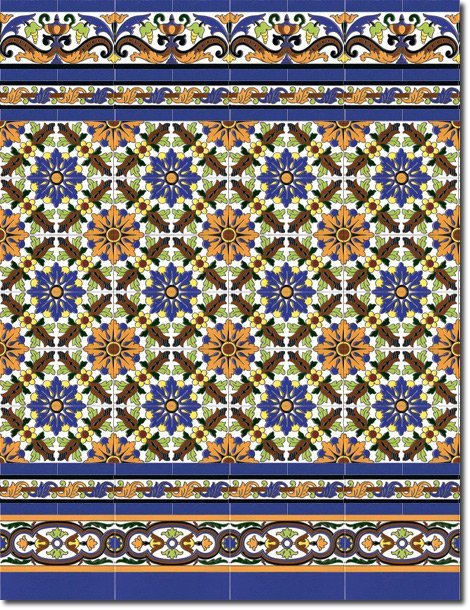 Zócalo de azulejos sevillanos pintados a mano por Cerámica Campos. Modelo 171 Zócalo de azulejos sevillanos pintados a mano por Cerámica Campos. Modelo 171