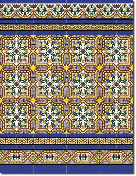 Zócalo de azulejos sevillanos pintados a mano por Cerámica Campos. Modelo 184 Zócalo de azulejos sevillanos pintados a mano por Cerámica Campos. Modelo 184