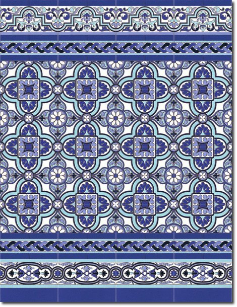 Zócalo de azulejos sevillanos pintados a mano por Cerámica Campos. Modelo 103