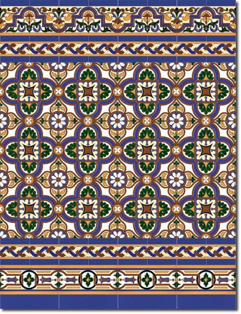 Zócalo de azulejos sevillanos pintados a mano por Cerámica Campos. Modelo 106