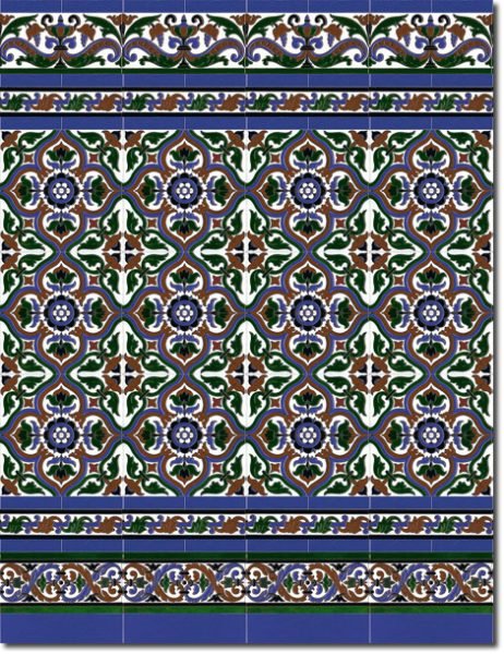 Zócalo de azulejos sevillanos pintados a mano por Cerámica Campos. Modelo 110