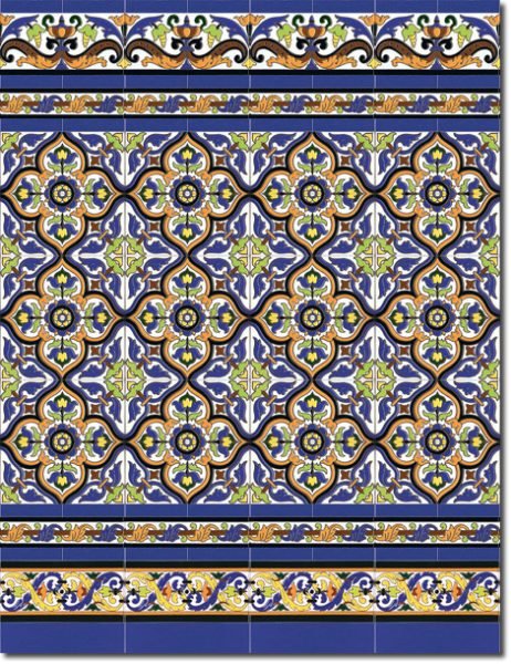 Zócalo de azulejos sevillanos pintados a mano por Cerámica Campos. Modelo 111