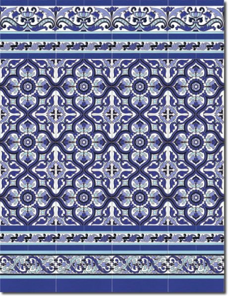 Zócalo de azulejos sevillanos pintados a mano por Cerámica Campos. Modelo 113