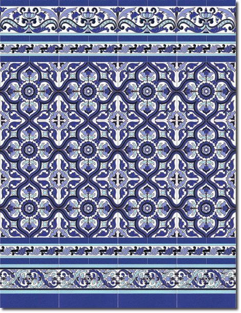 Zócalo de azulejos sevillanos pintados a mano por Cerámica Campos. Modelo 113