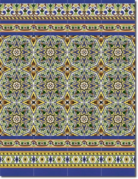 Zócalo de azulejos sevillanos pintados a mano por Cerámica Campos. Modelo 124