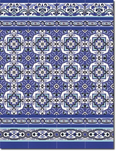 Zócalo de azulejos sevillanos pintados a mano por Cerámica Campos. Modelo 143