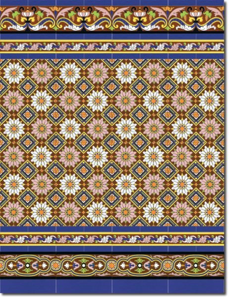 Zócalo de azulejos sevillanos pintados a mano por Cerámica Campos. Modelo 162