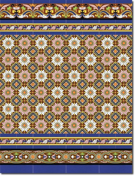 Zócalo de azulejos sevillanos pintados a mano por Cerámica Campos. Modelo 162