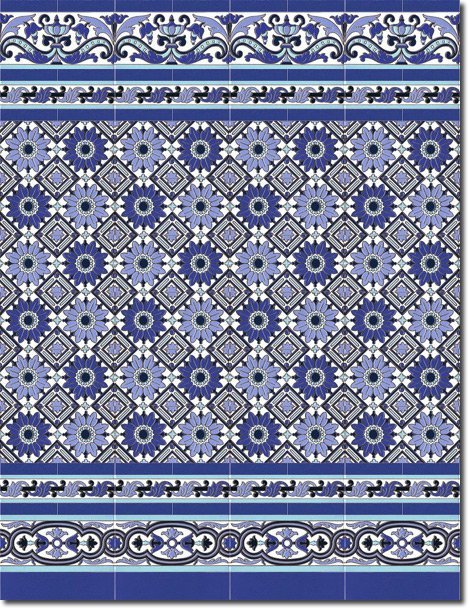 Zócalo de azulejos sevillanos pintados a mano por Cerámica Campos. Modelo 163