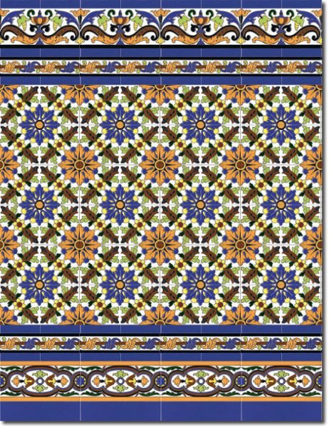 Zócalo de azulejos sevillanos pintados a mano por Cerámica Campos. Modelo 171