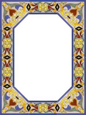 Marco para espejo realizado con cenefas de cerámica pintada a mano en cuerda seca por Cerámica Campos. 45x60 cm. CNEG414560